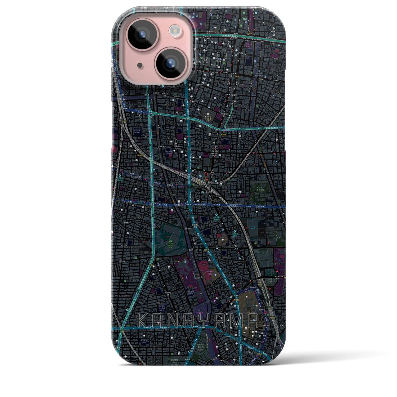 【金山】地図柄iPhoneケース（バックカバータイプ・ブラック）iPhone 15 Plus 用
