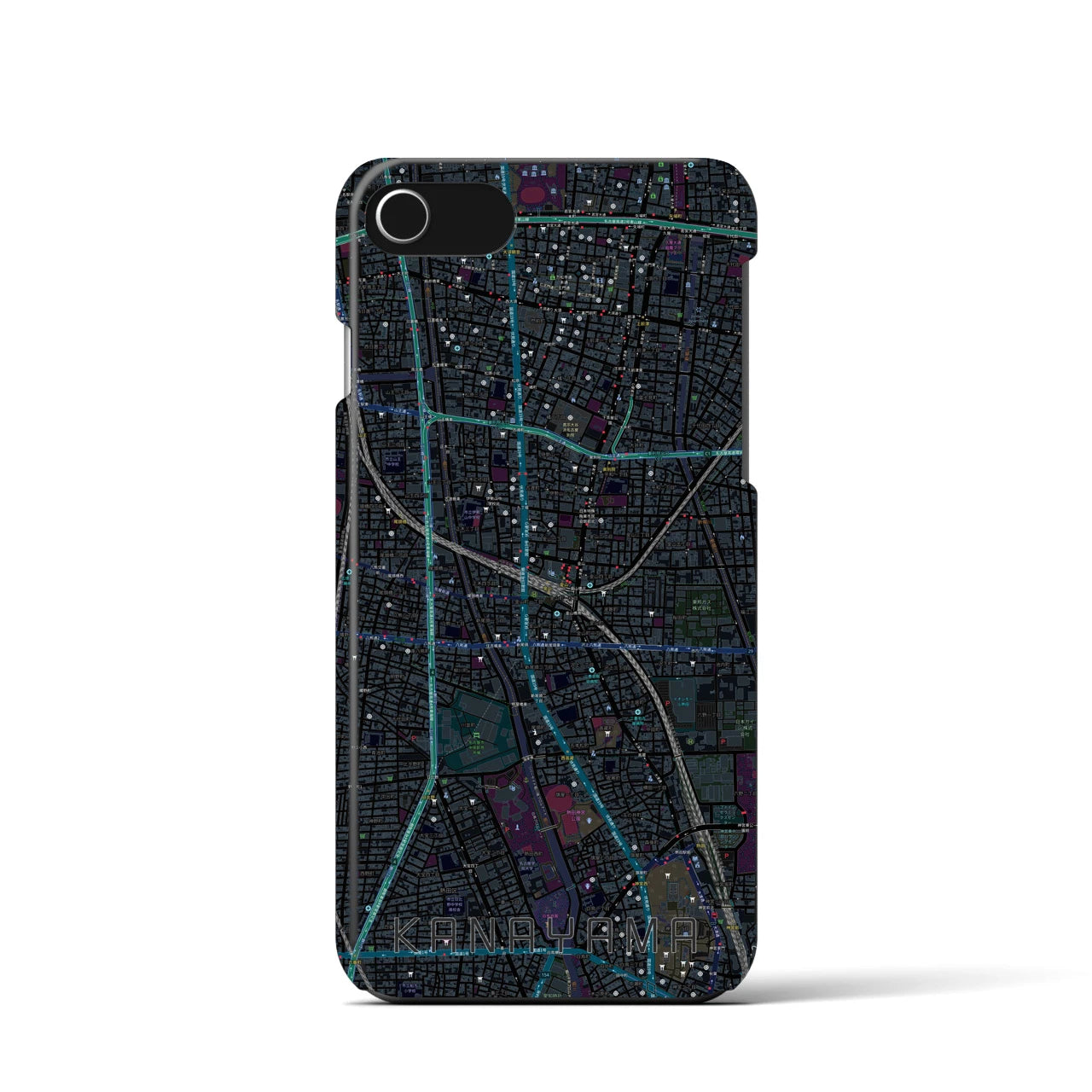 【金山】地図柄iPhoneケース（バックカバータイプ・ブラック）iPhone SE（第3 / 第2世代） / 8 / 7 / 6s / 6 用