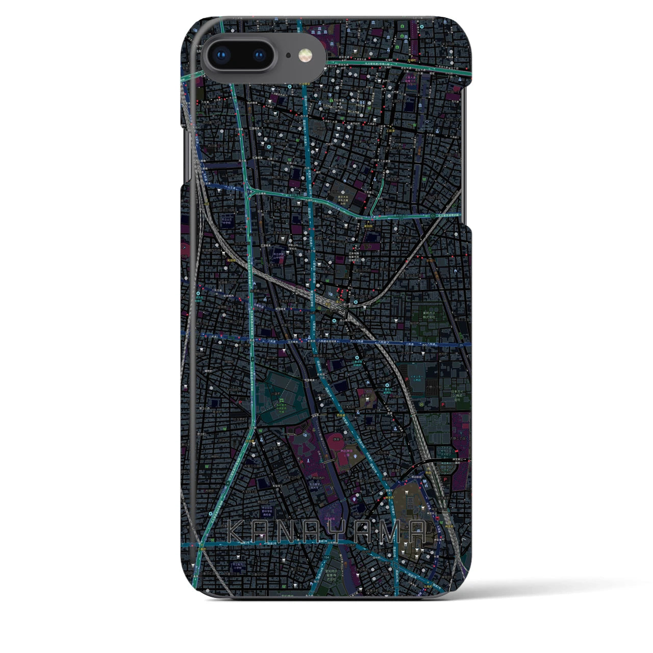 【金山】地図柄iPhoneケース（バックカバータイプ・ブラック）iPhone 8Plus /7Plus / 6sPlus / 6Plus 用