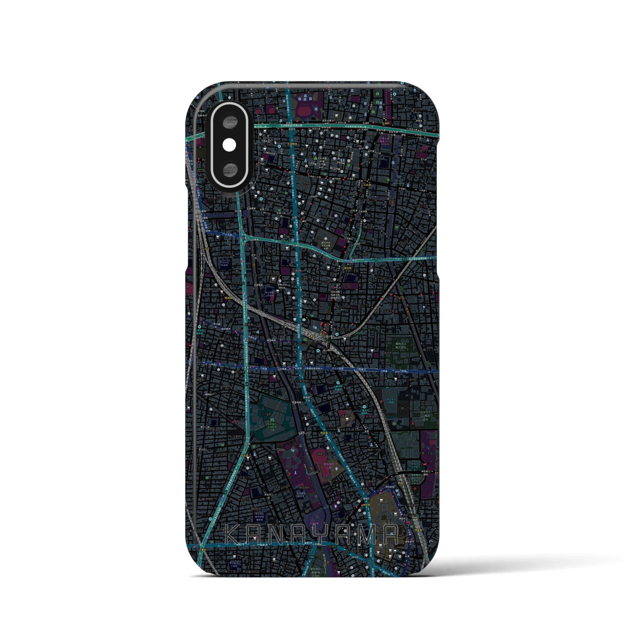 【金山】地図柄iPhoneケース（バックカバータイプ・ブラック）iPhone XS / X 用