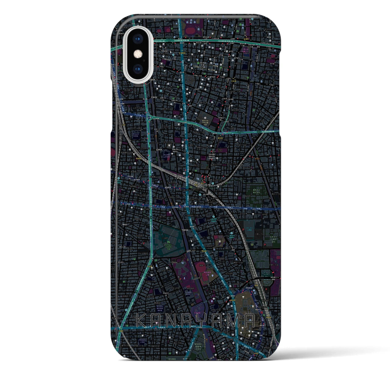 【金山】地図柄iPhoneケース（バックカバータイプ・ブラック）iPhone XS Max 用