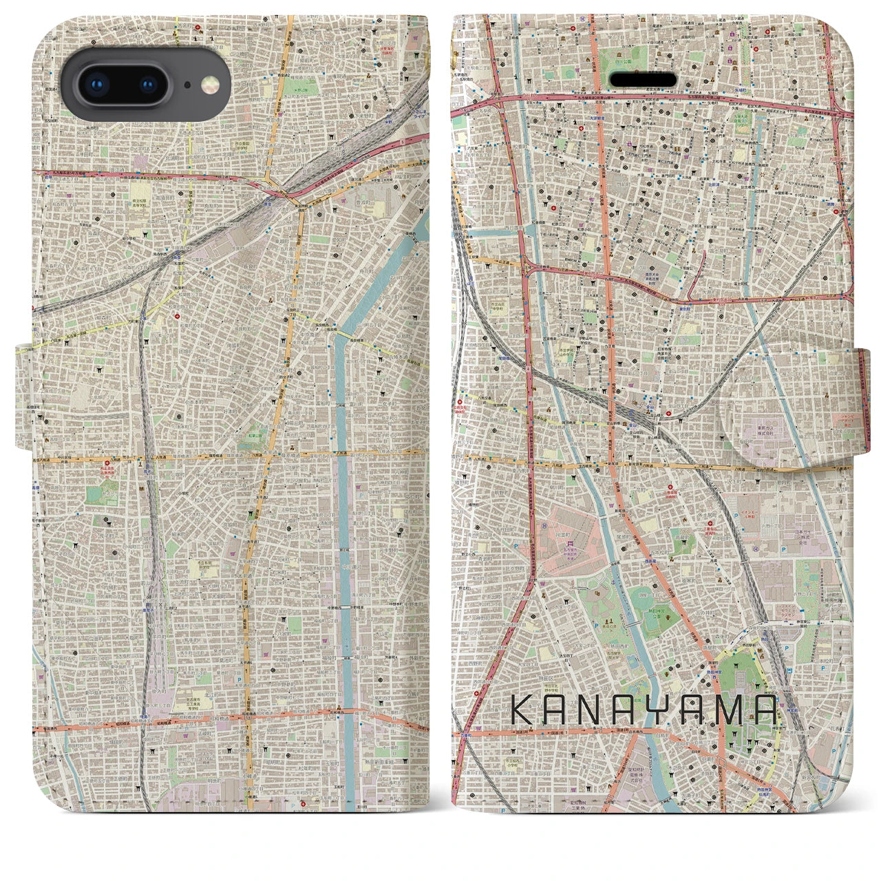 【金山】地図柄iPhoneケース（手帳両面タイプ・ナチュラル）iPhone 8Plus /7Plus / 6sPlus / 6Plus 用