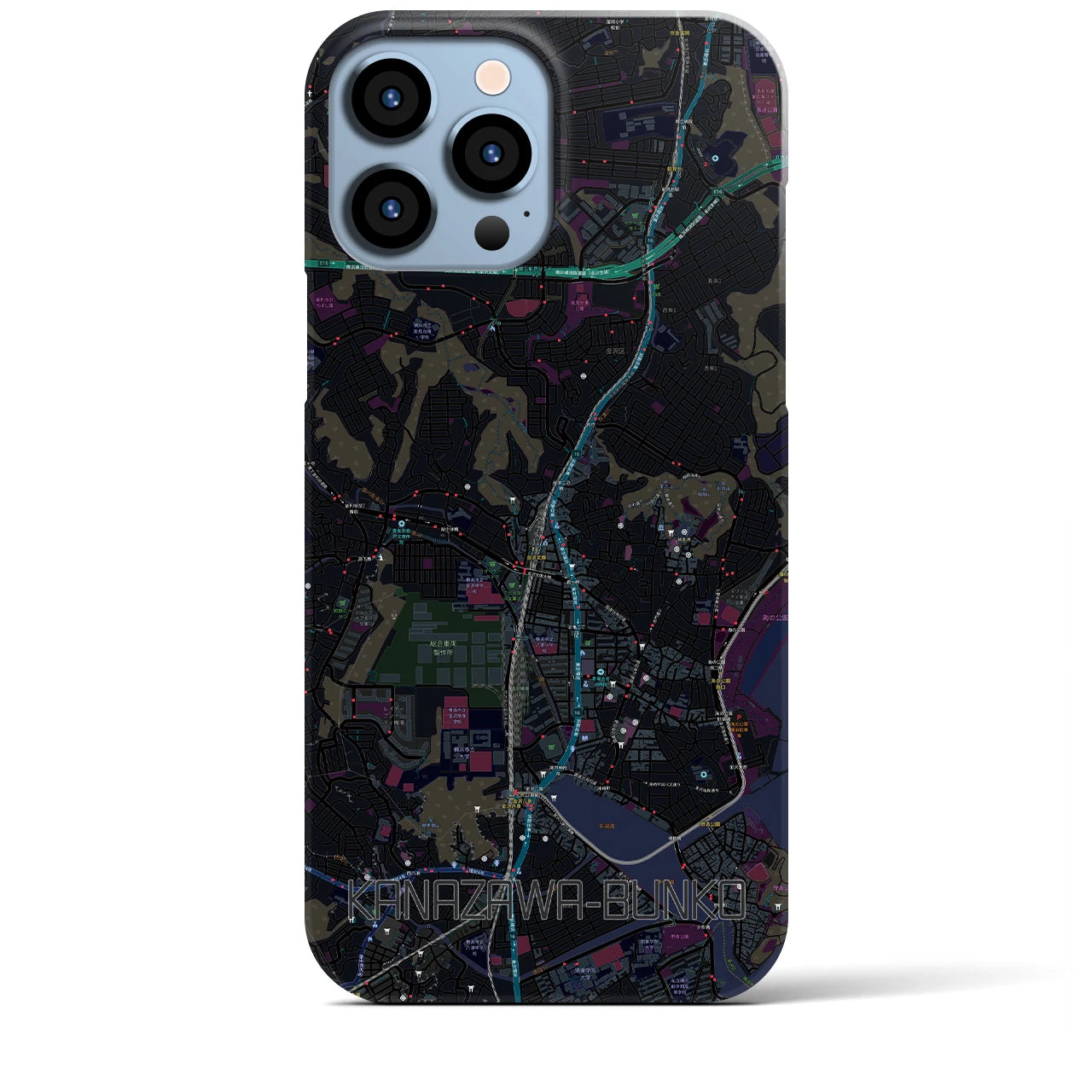 【金沢文庫】地図柄iPhoneケース（バックカバータイプ・ブラック）iPhone 13 Pro Max 用