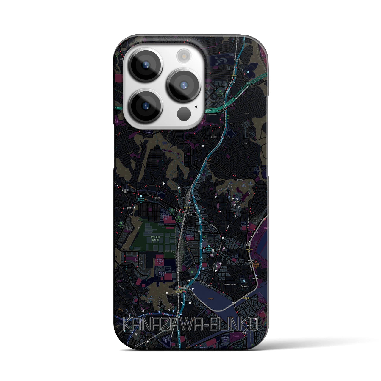 【金沢文庫】地図柄iPhoneケース（バックカバータイプ・ブラック）iPhone 14 Pro 用