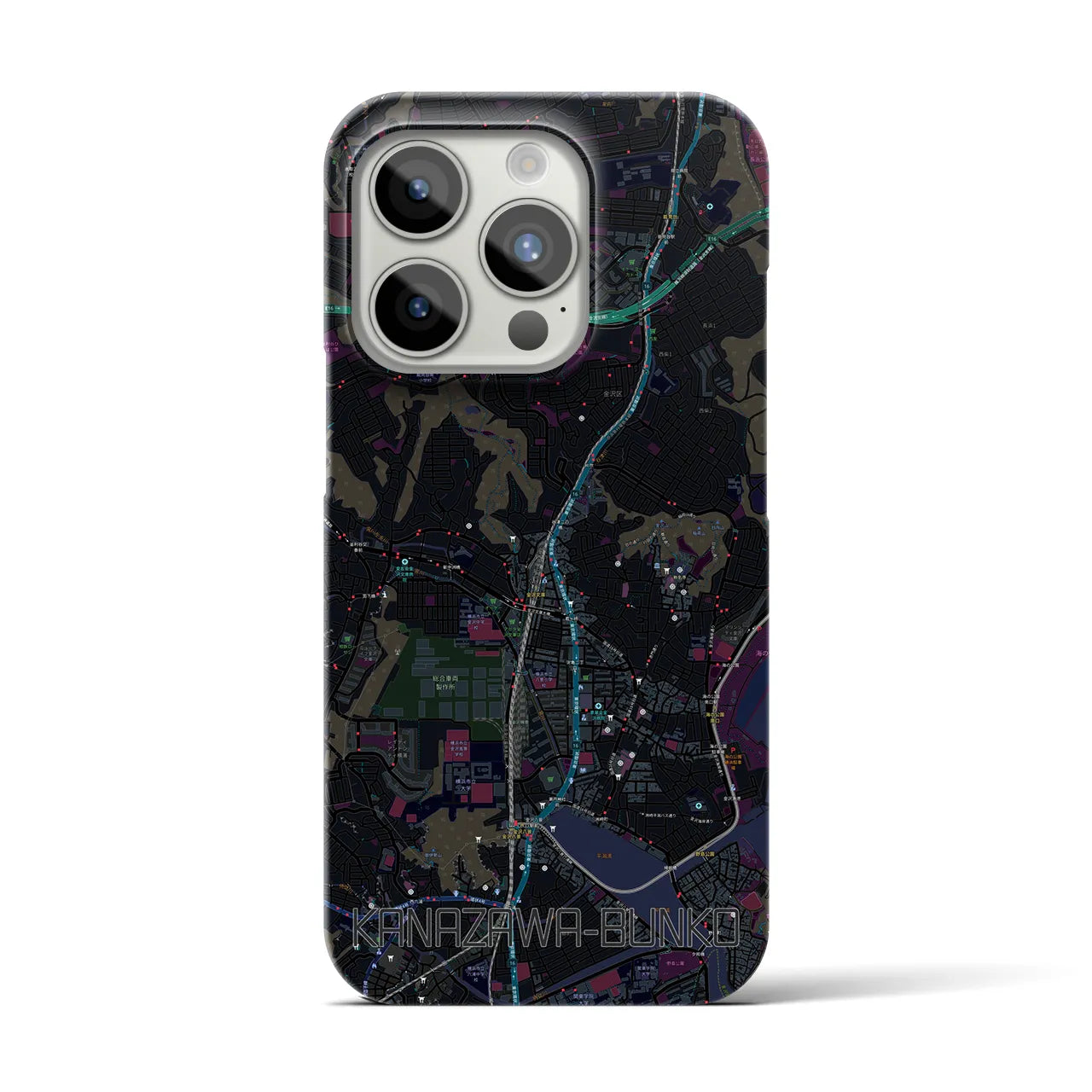 【金沢文庫】地図柄iPhoneケース（バックカバータイプ・ブラック）iPhone 15 Pro 用
