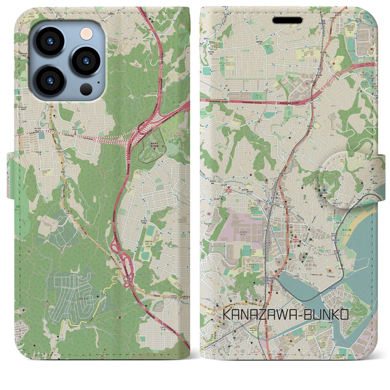 【金沢文庫】地図柄iPhoneケース（手帳両面タイプ・ナチュラル）iPhone 13 Pro Max 用