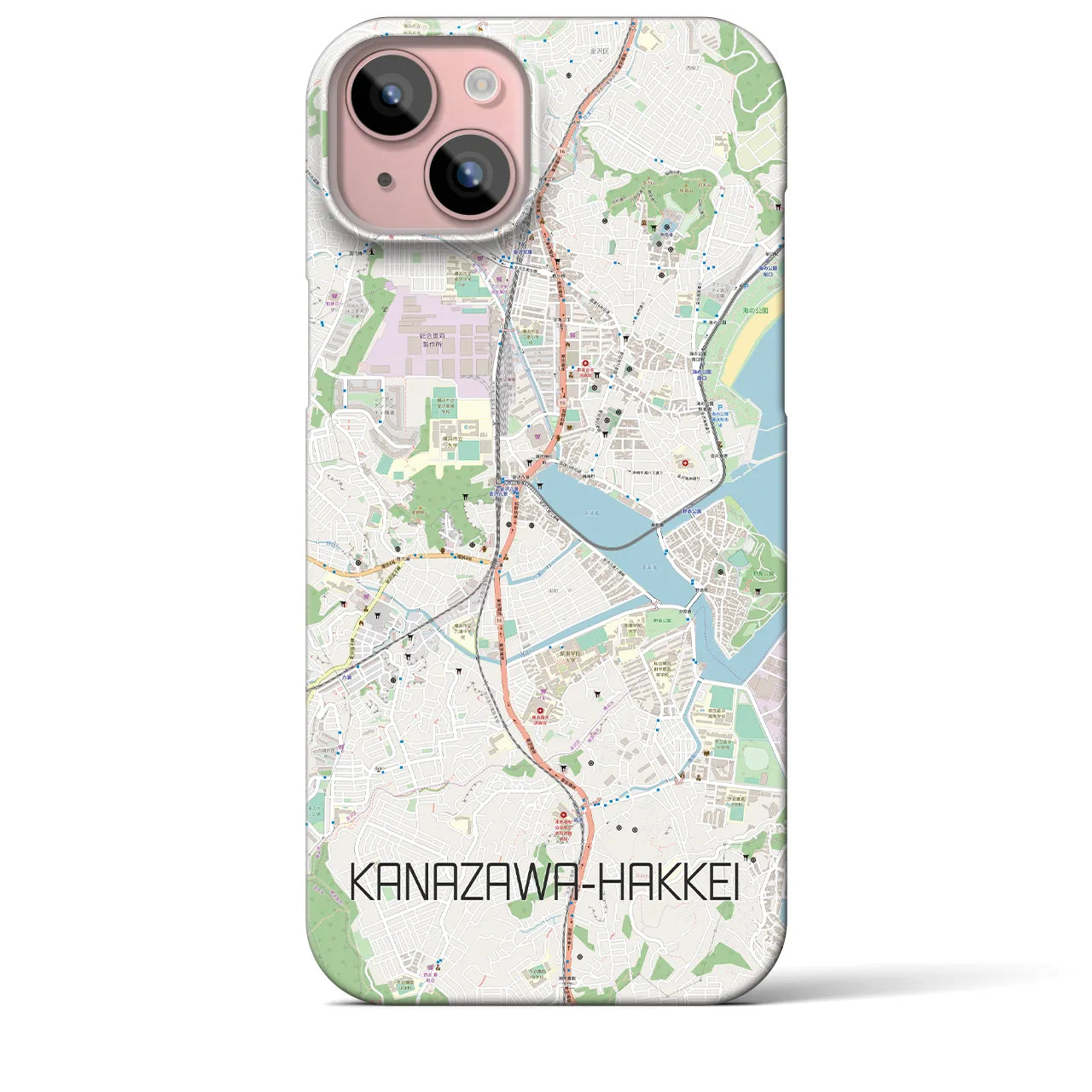 【金沢八景】地図柄iPhoneケース（バックカバータイプ・ナチュラル）iPhone 15 Plus 用
