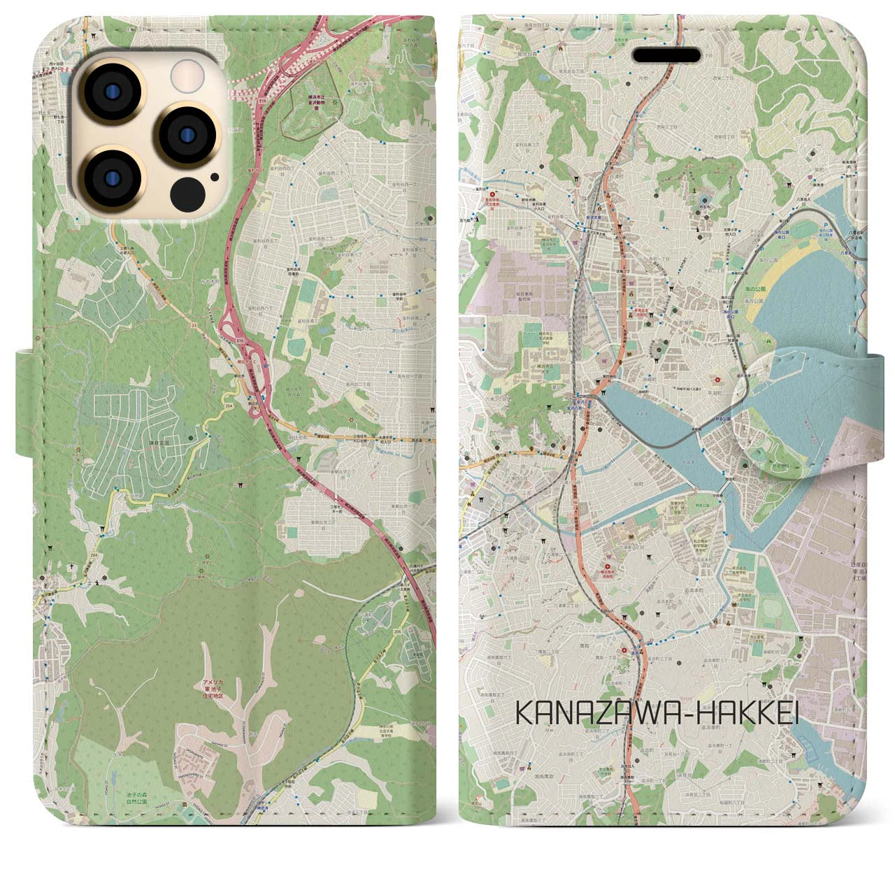 【金沢八景】地図柄iPhoneケース（手帳両面タイプ・ナチュラル）iPhone 12 Pro Max 用