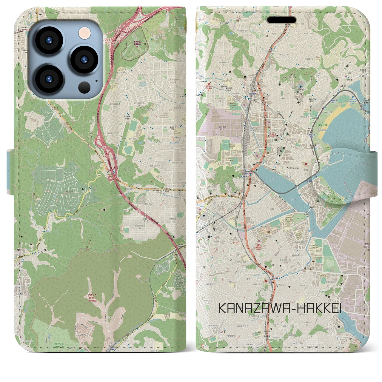 【金沢八景】地図柄iPhoneケース（手帳両面タイプ・ナチュラル）iPhone 13 Pro Max 用