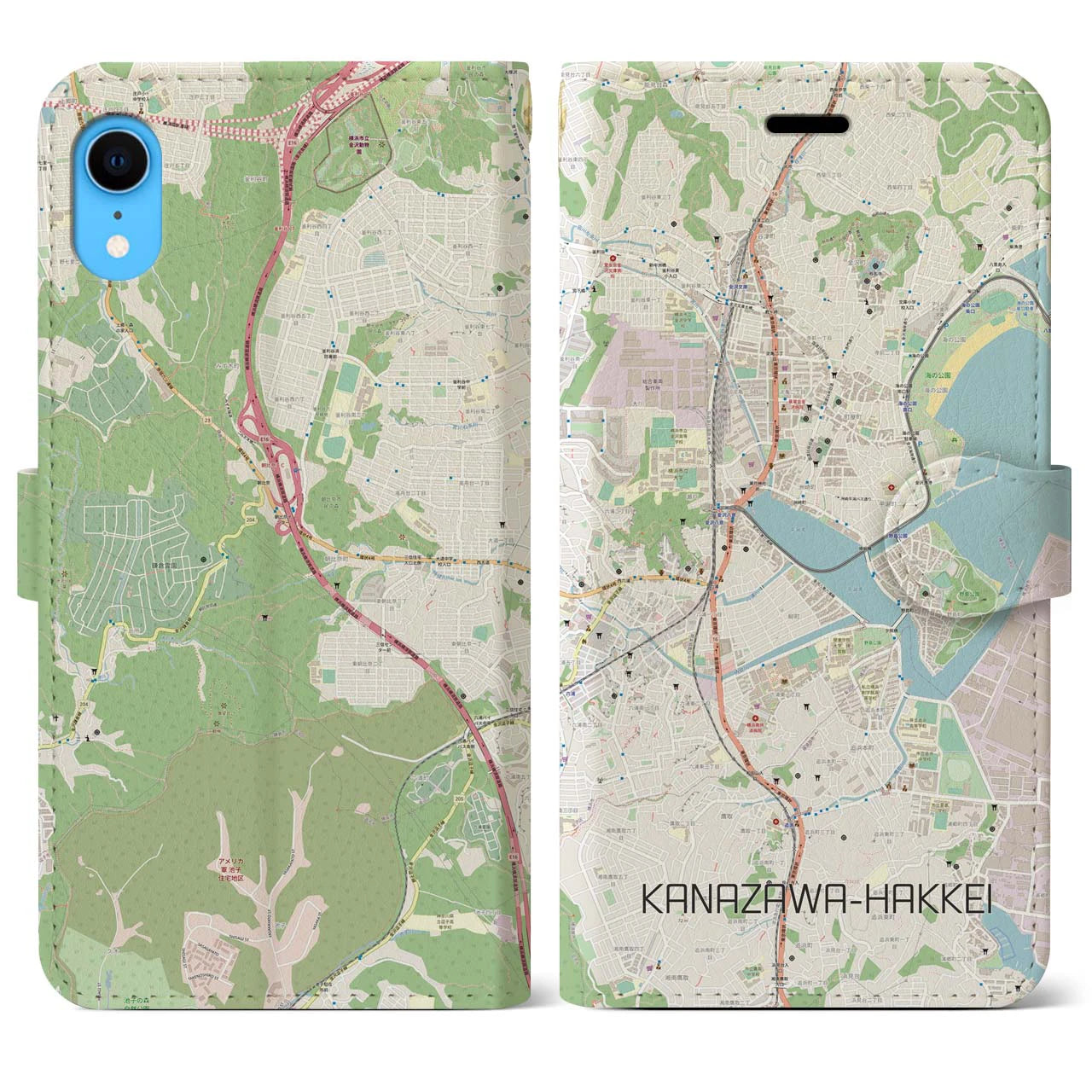 【金沢八景】地図柄iPhoneケース（手帳両面タイプ・ナチュラル）iPhone XR 用