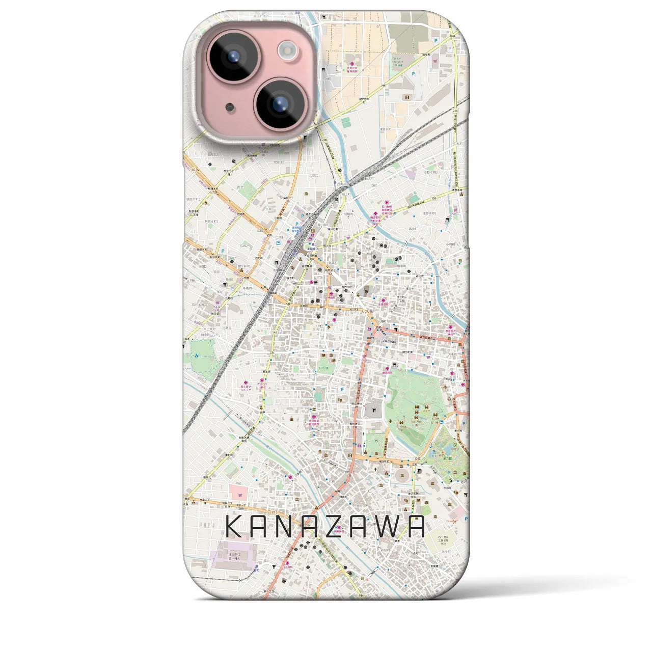 【金沢】地図柄iPhoneケース（バックカバータイプ・ナチュラル）iPhone 15 Plus 用