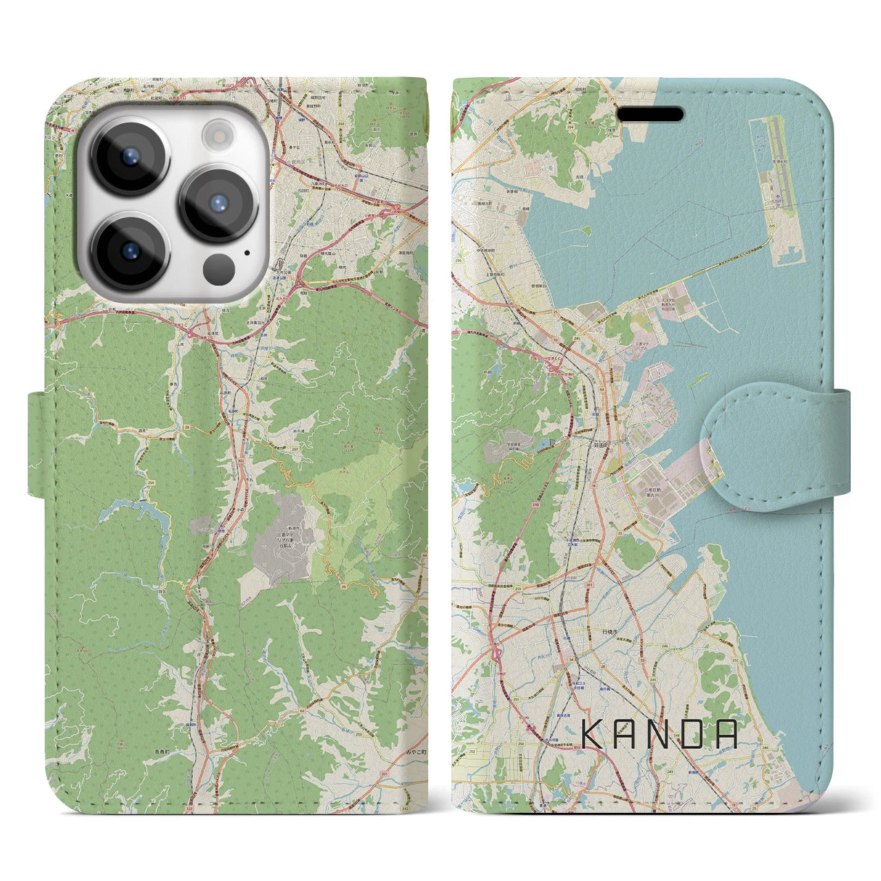 【苅田】地図柄iPhoneケース（手帳両面タイプ・ナチュラル）iPhone 14 Pro 用
