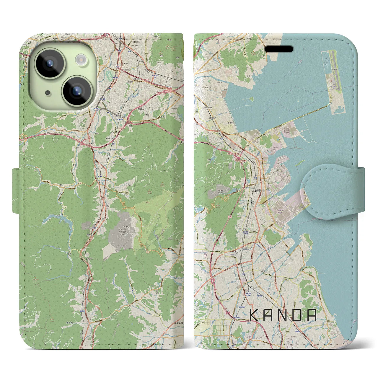 【苅田】地図柄iPhoneケース（手帳両面タイプ・ナチュラル）iPhone 15 用