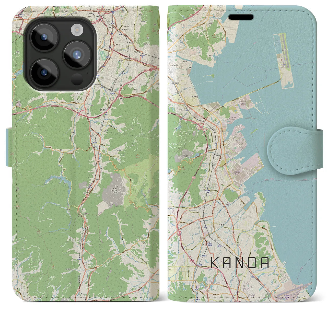 【苅田】地図柄iPhoneケース（手帳両面タイプ・ナチュラル）iPhone 15 Pro Max 用