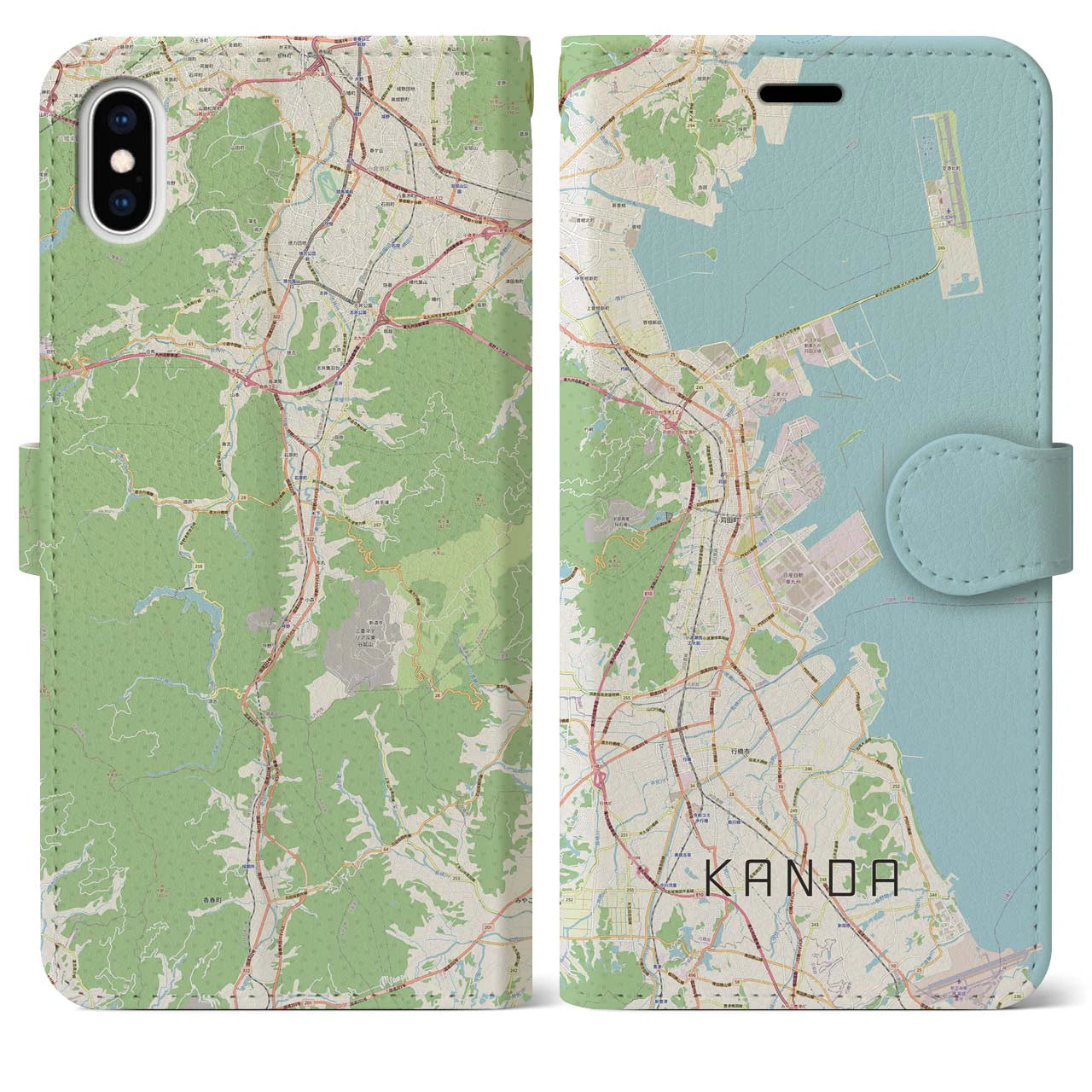 【苅田】地図柄iPhoneケース（手帳両面タイプ・ナチュラル）iPhone XS Max 用