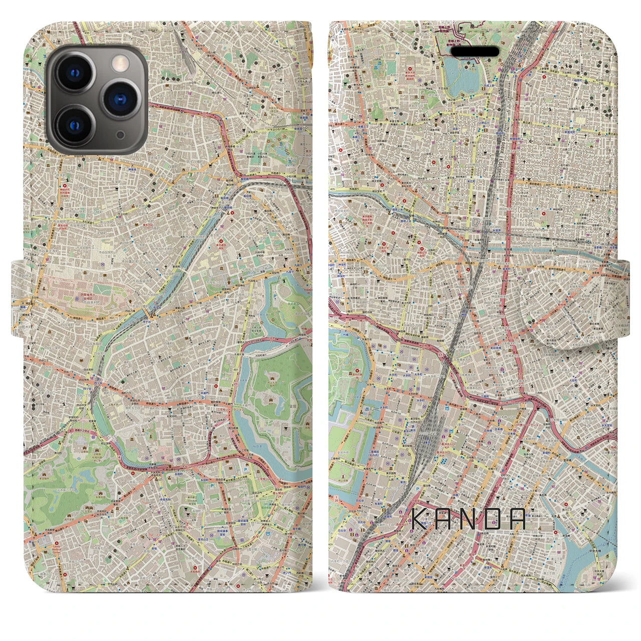 【神田】地図柄iPhoneケース（手帳両面タイプ・ナチュラル）iPhone 11 Pro Max 用