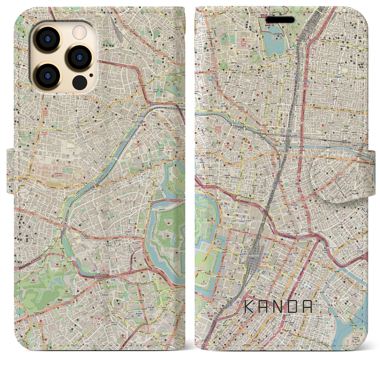 【神田】地図柄iPhoneケース（手帳両面タイプ・ナチュラル）iPhone 12 Pro Max 用