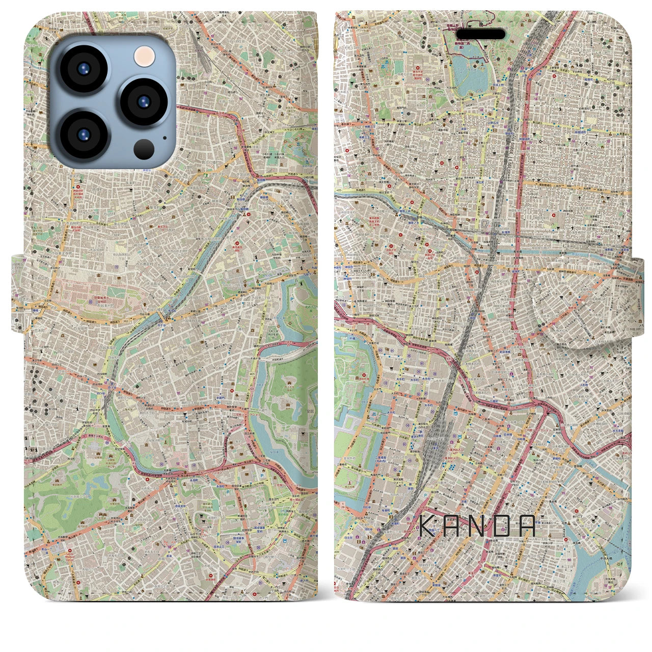 【神田】地図柄iPhoneケース（手帳両面タイプ・ナチュラル）iPhone 13 Pro Max 用