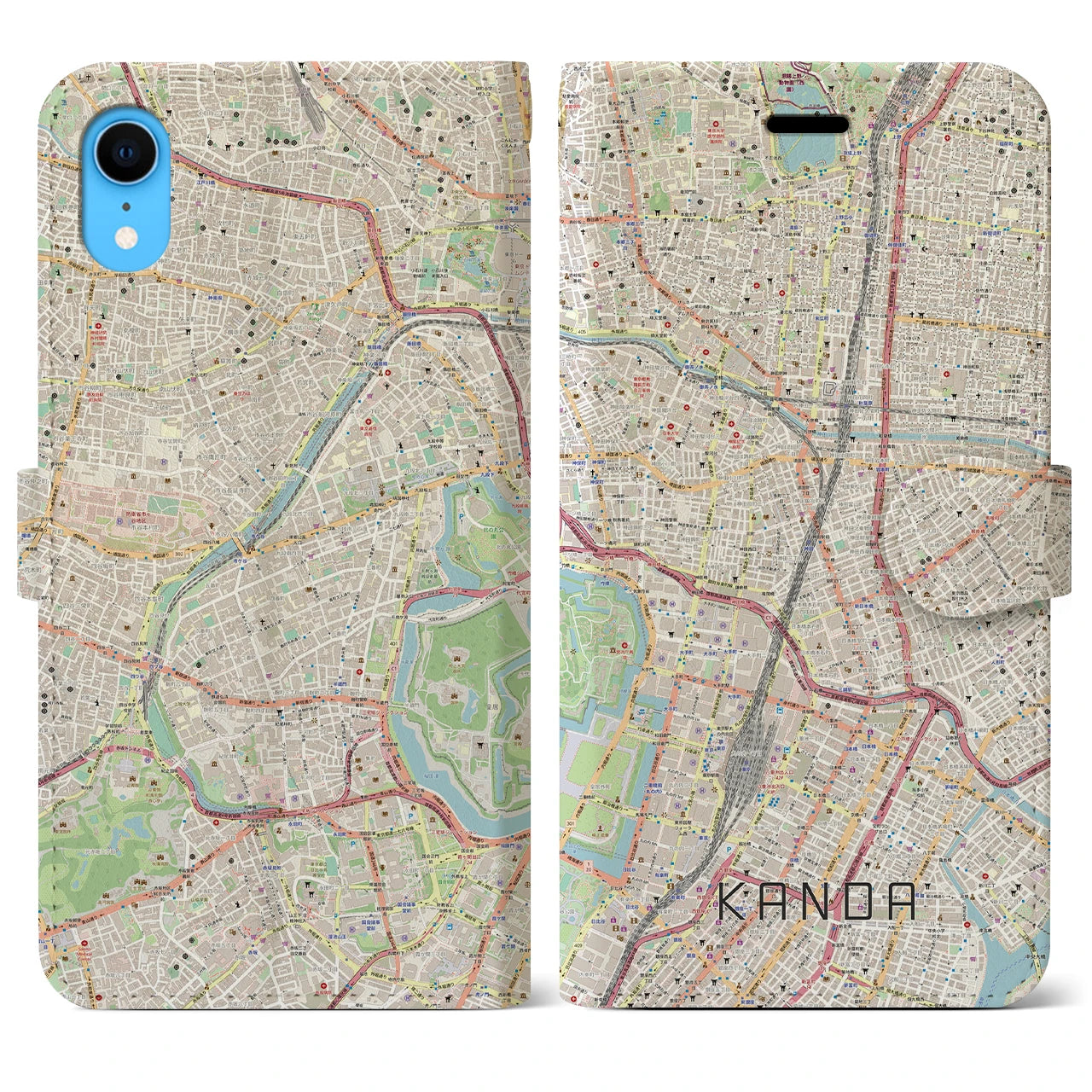 【神田】地図柄iPhoneケース（手帳両面タイプ・ナチュラル）iPhone XR 用