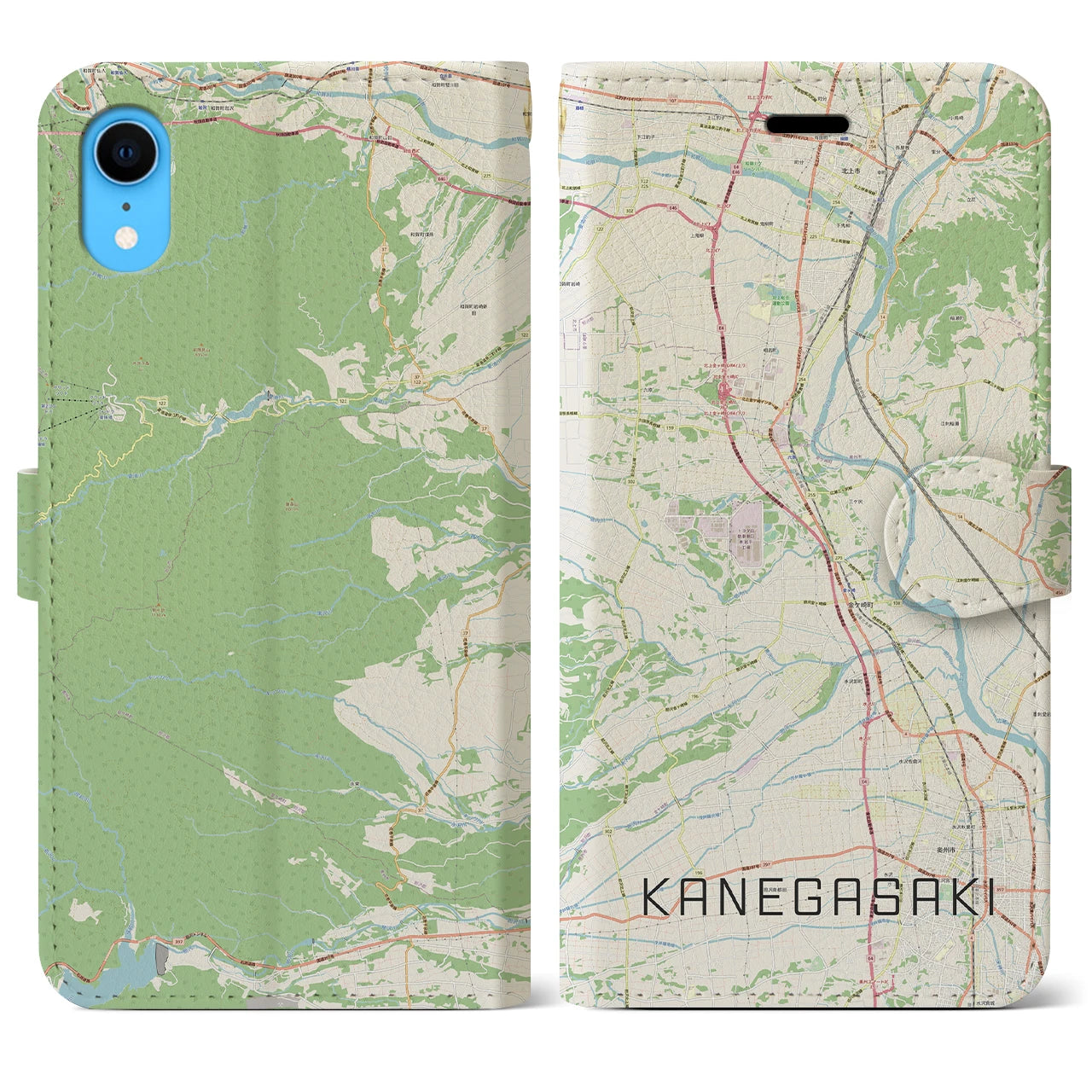 【金ケ崎】地図柄iPhoneケース（手帳両面タイプ・ナチュラル）iPhone XR 用