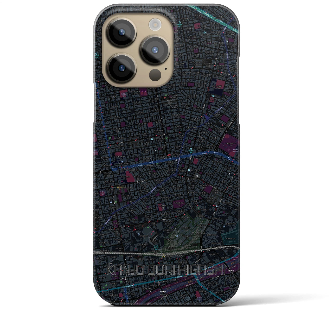 【環状通東】地図柄iPhoneケース（バックカバータイプ・ブラック）iPhone 14 Pro Max 用
