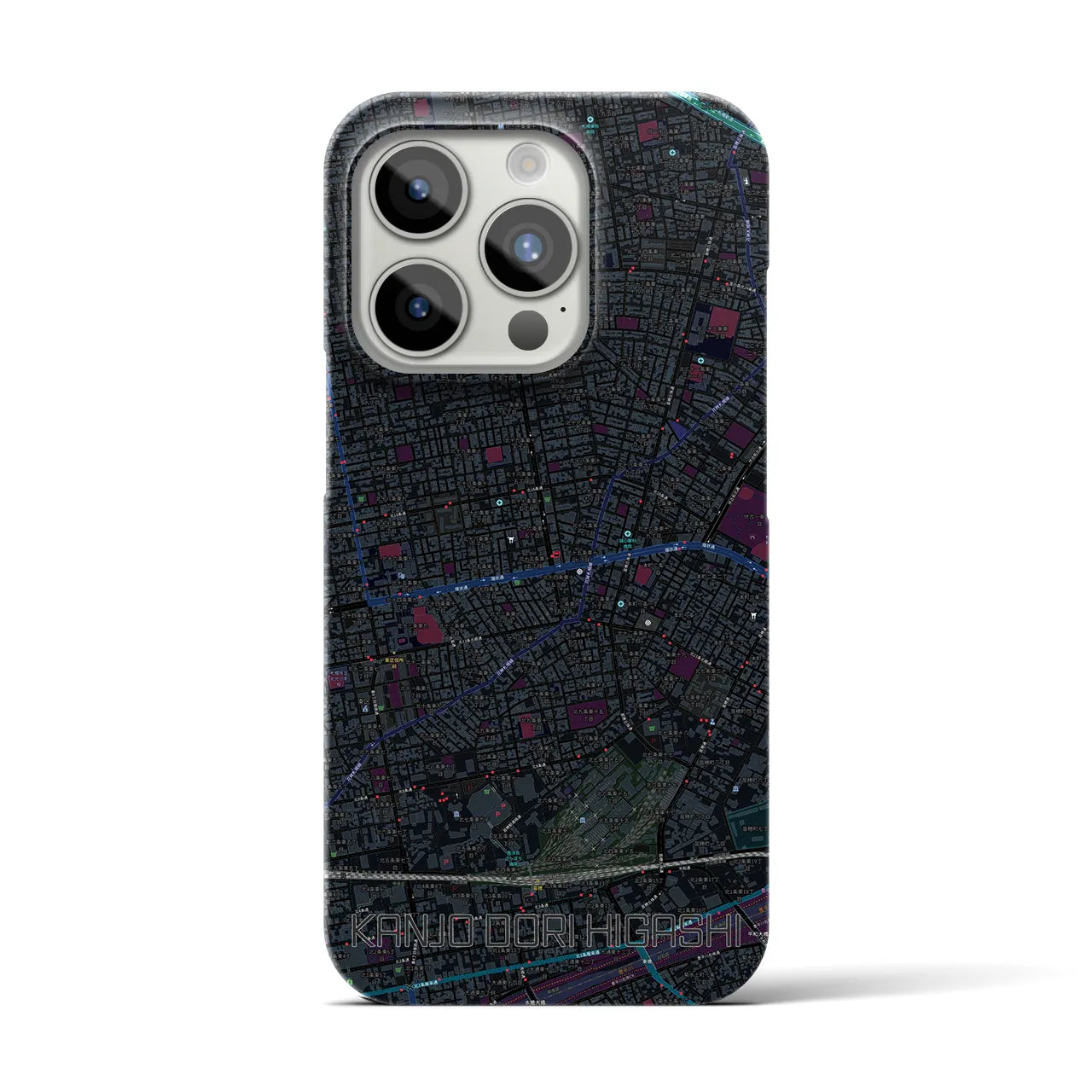 【環状通東】地図柄iPhoneケース（バックカバータイプ・ブラック）iPhone 15 Pro 用