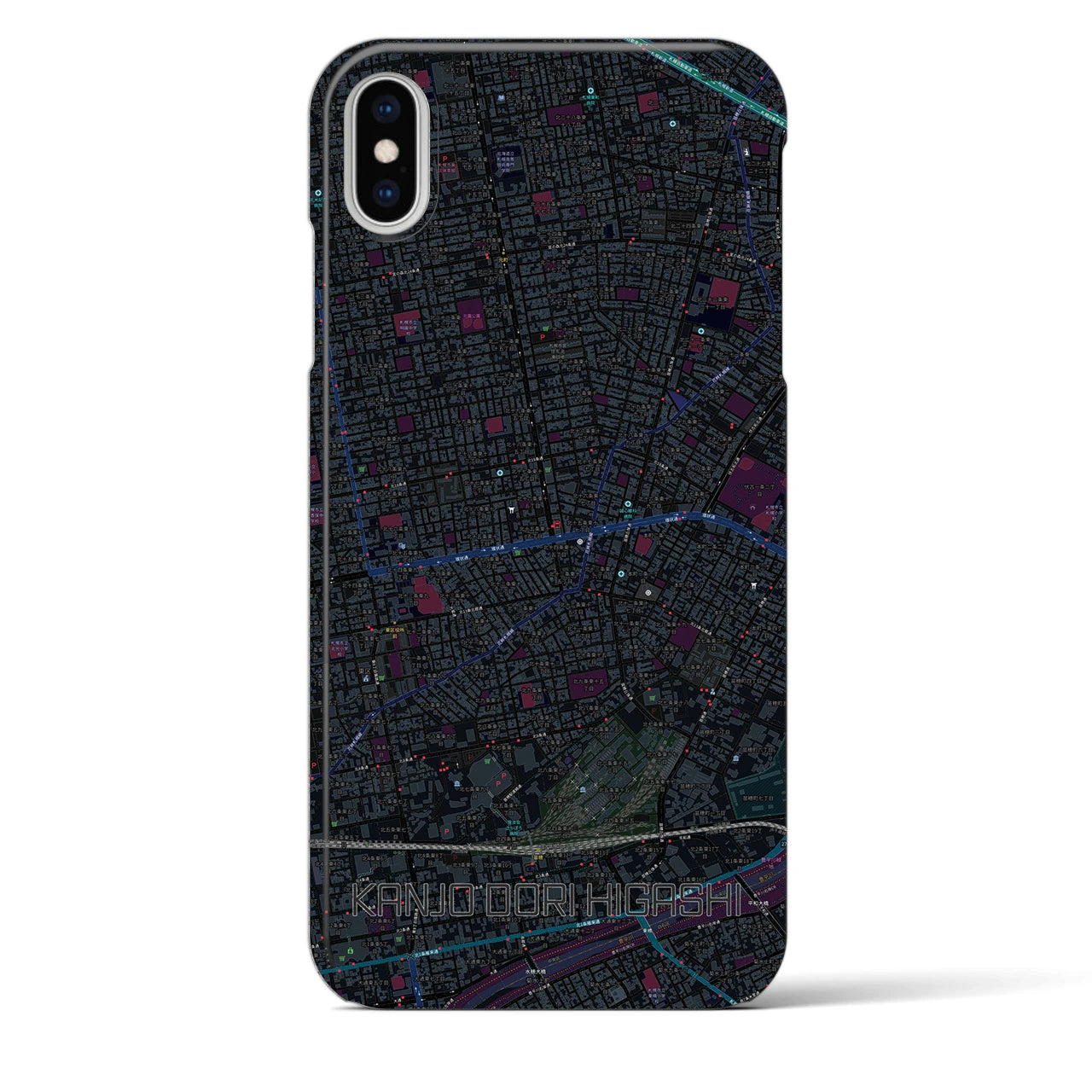 【環状通東】地図柄iPhoneケース（バックカバータイプ・ブラック）iPhone XS Max 用
