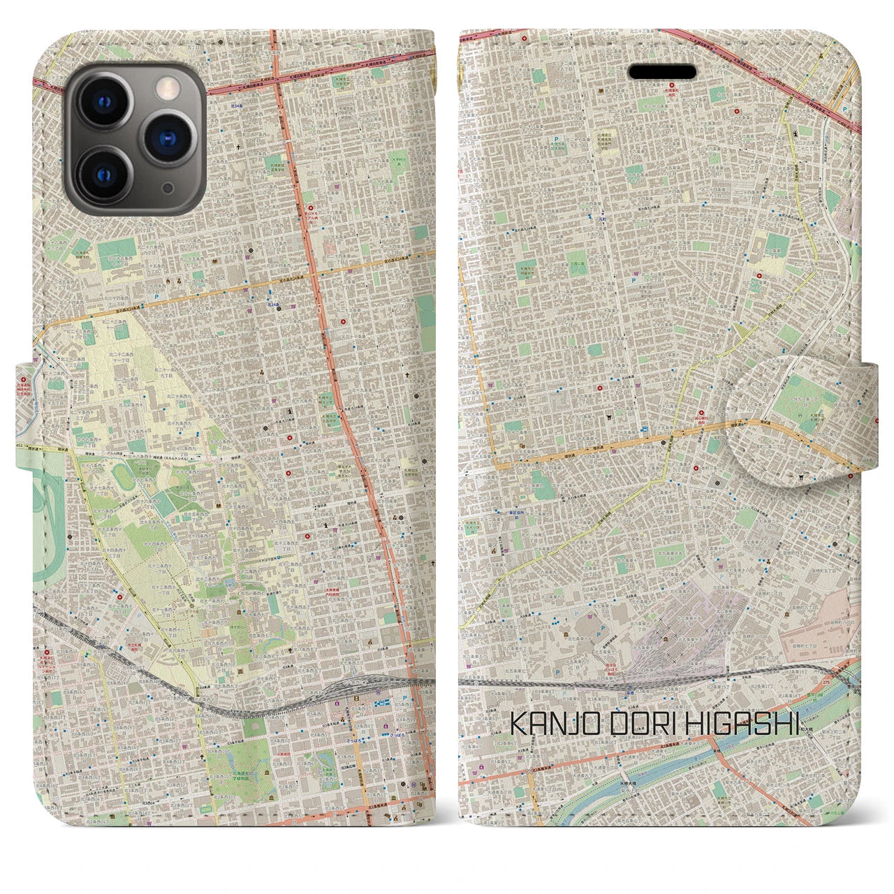 【環状通東】地図柄iPhoneケース（手帳両面タイプ・ナチュラル）iPhone 11 Pro Max 用