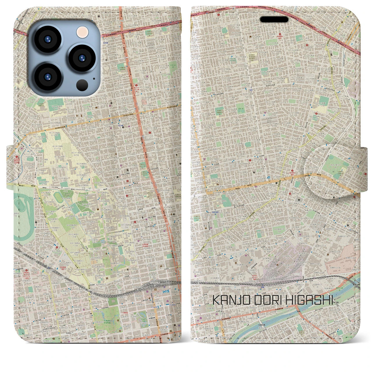 【環状通東】地図柄iPhoneケース（手帳両面タイプ・ナチュラル）iPhone 13 Pro Max 用