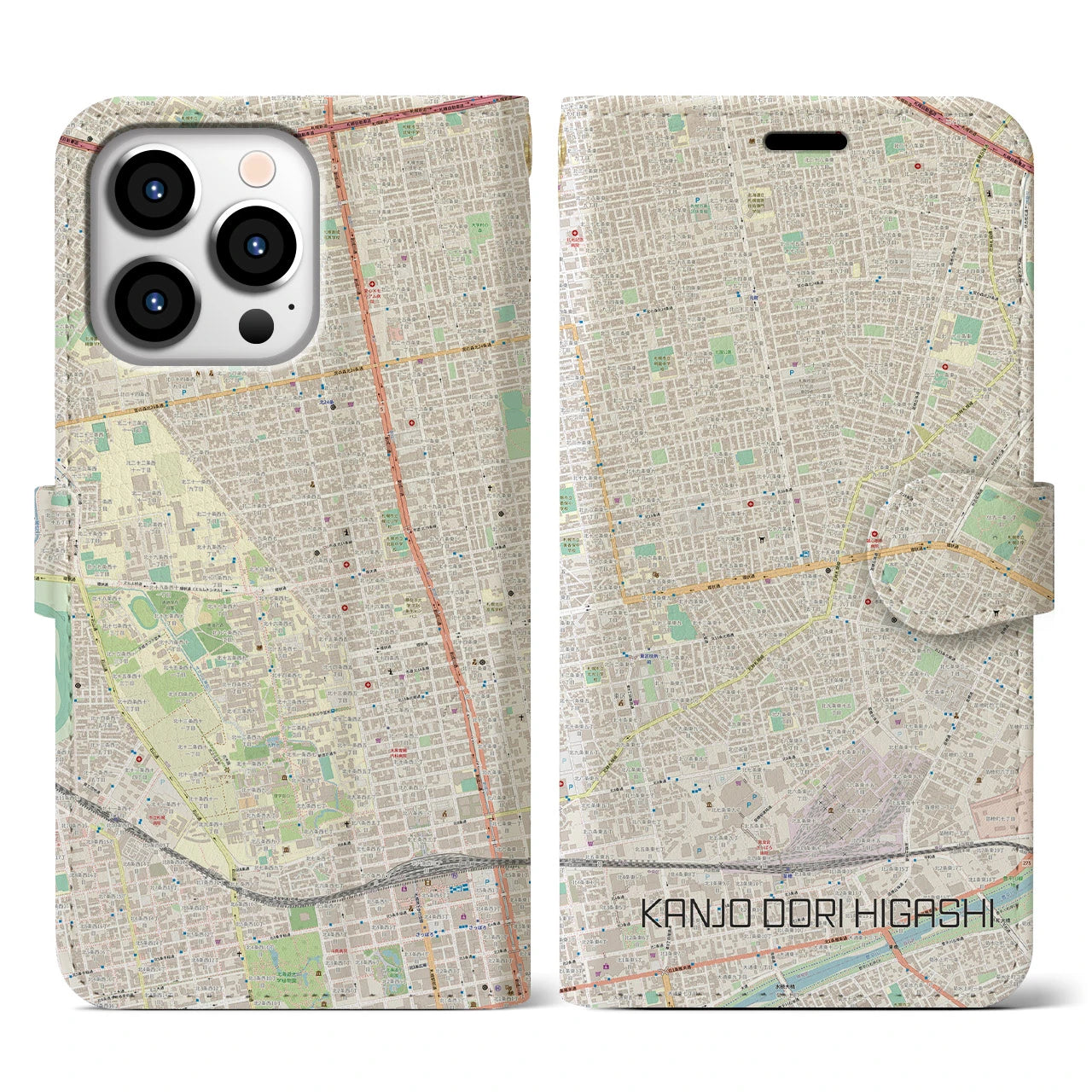 【環状通東】地図柄iPhoneケース（手帳両面タイプ・ナチュラル）iPhone 13 Pro 用