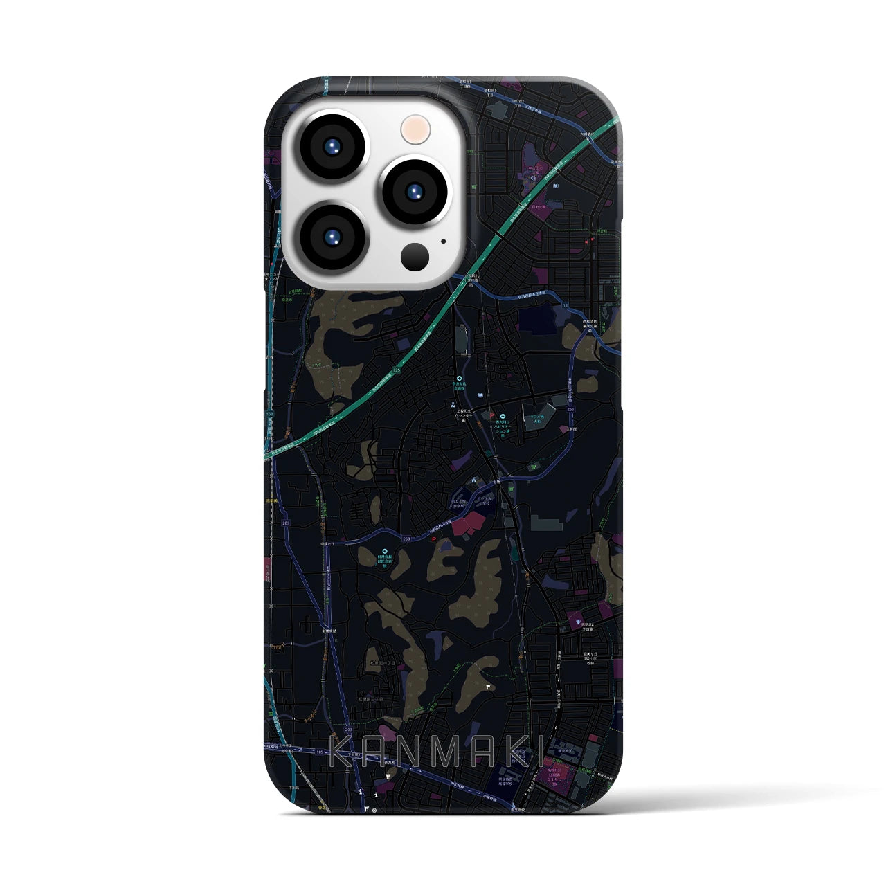 【上牧】地図柄iPhoneケース（バックカバータイプ・ブラック）iPhone 13 Pro 用
