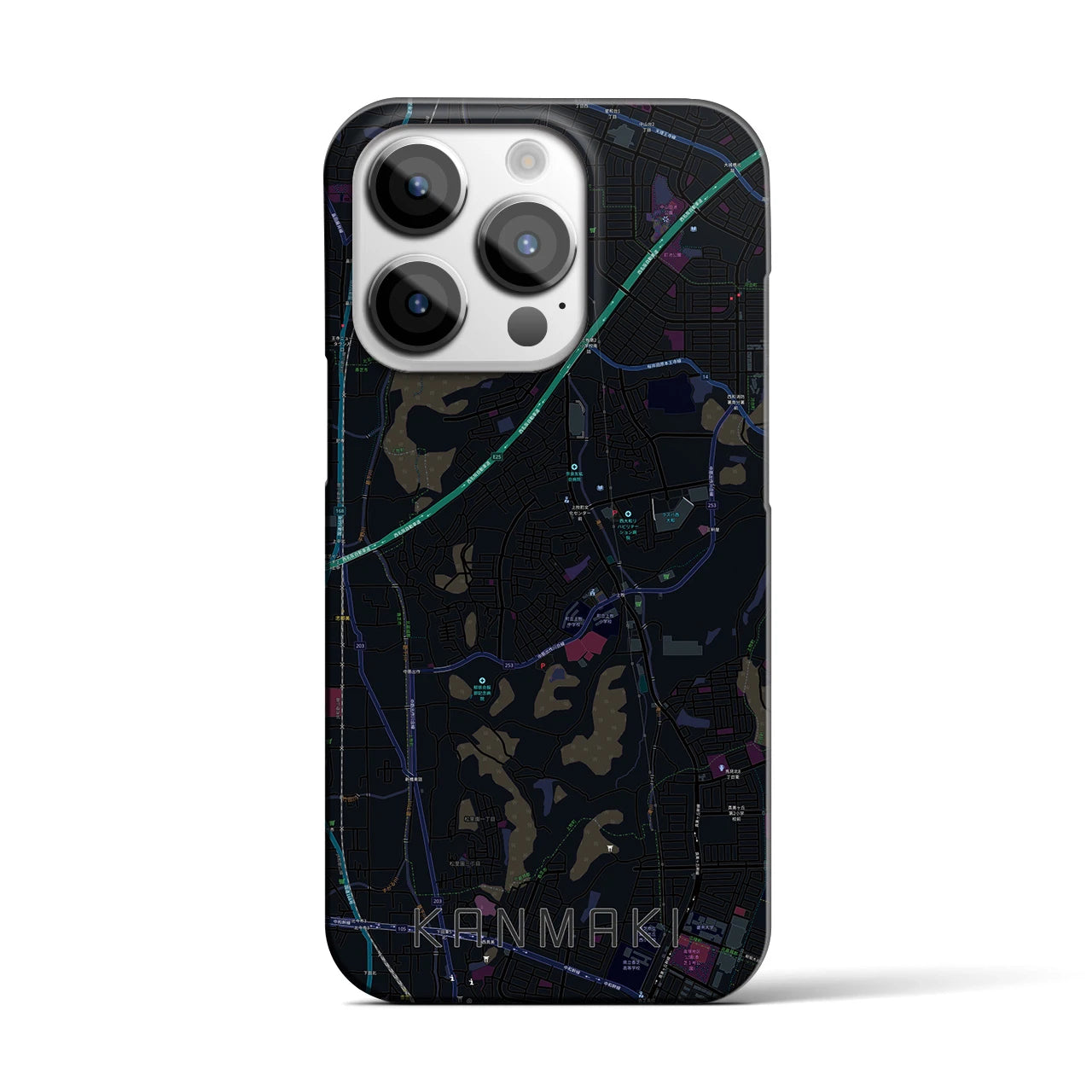 【上牧】地図柄iPhoneケース（バックカバータイプ・ブラック）iPhone 14 Pro 用