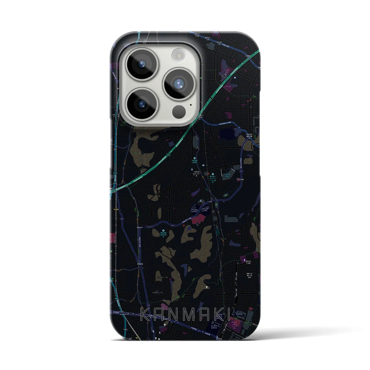 【上牧】地図柄iPhoneケース（バックカバータイプ・ブラック）iPhone 15 Pro 用