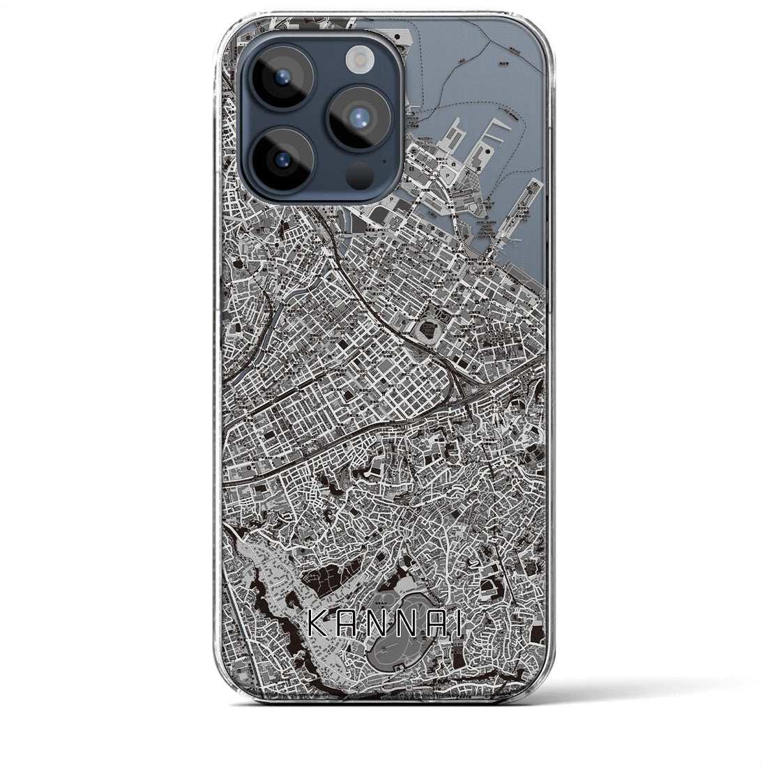 【関内】地図柄iPhoneケース（クリアタイプ・モノトーン）iPhone 15 Pro Max 用