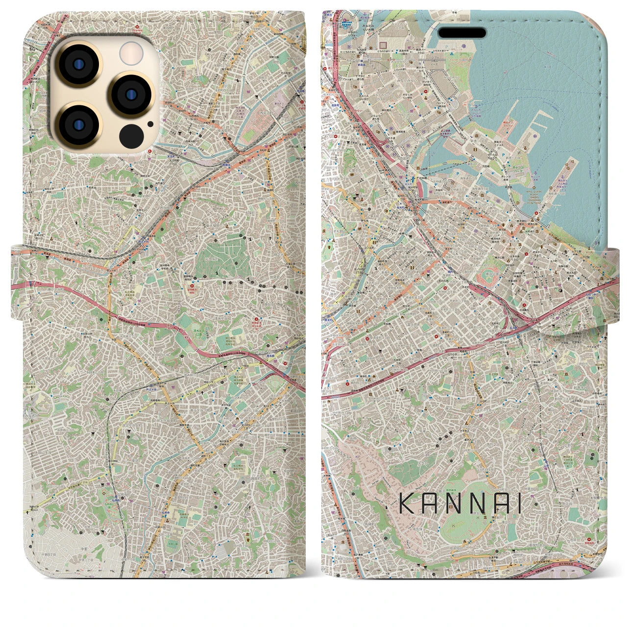 【関内】地図柄iPhoneケース（手帳両面タイプ・ナチュラル）iPhone 12 Pro Max 用