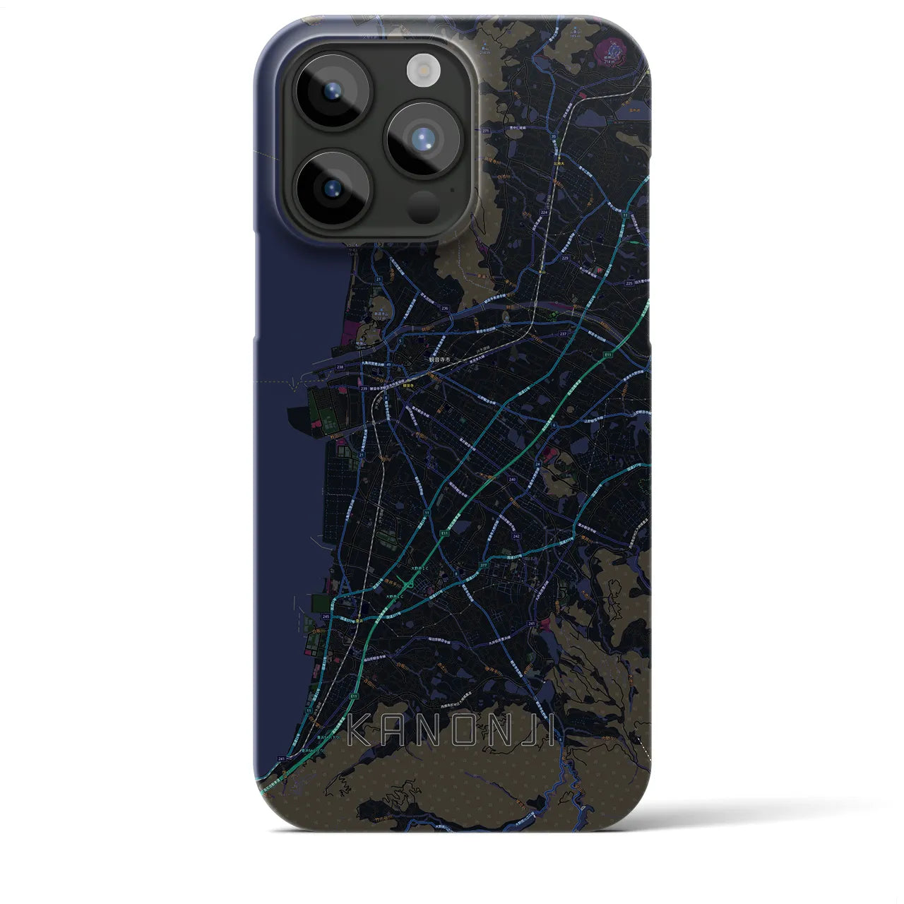 【観音寺】地図柄iPhoneケース（バックカバータイプ・ブラック）iPhone 15 Pro Max 用