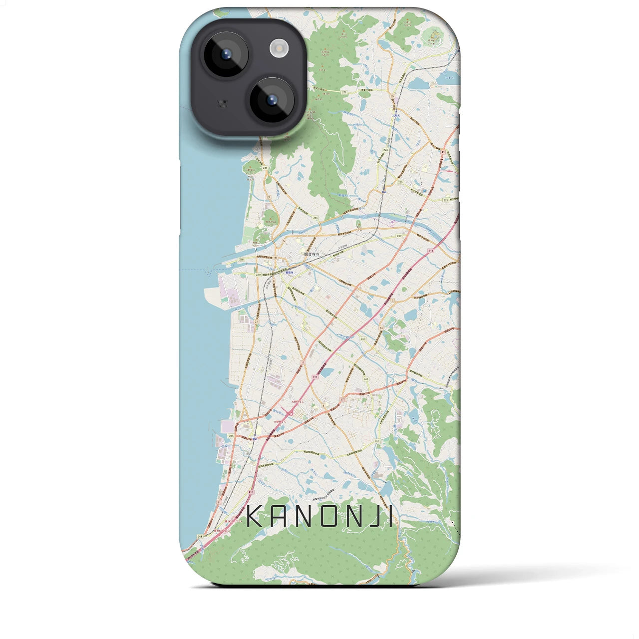 【観音寺】地図柄iPhoneケース（バックカバータイプ・ナチュラル）iPhone 14 Plus 用