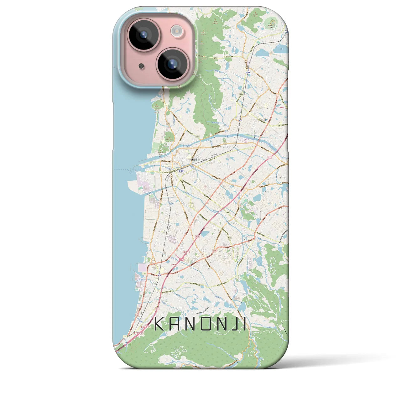 【観音寺】地図柄iPhoneケース（バックカバータイプ・ナチュラル）iPhone 15 Plus 用