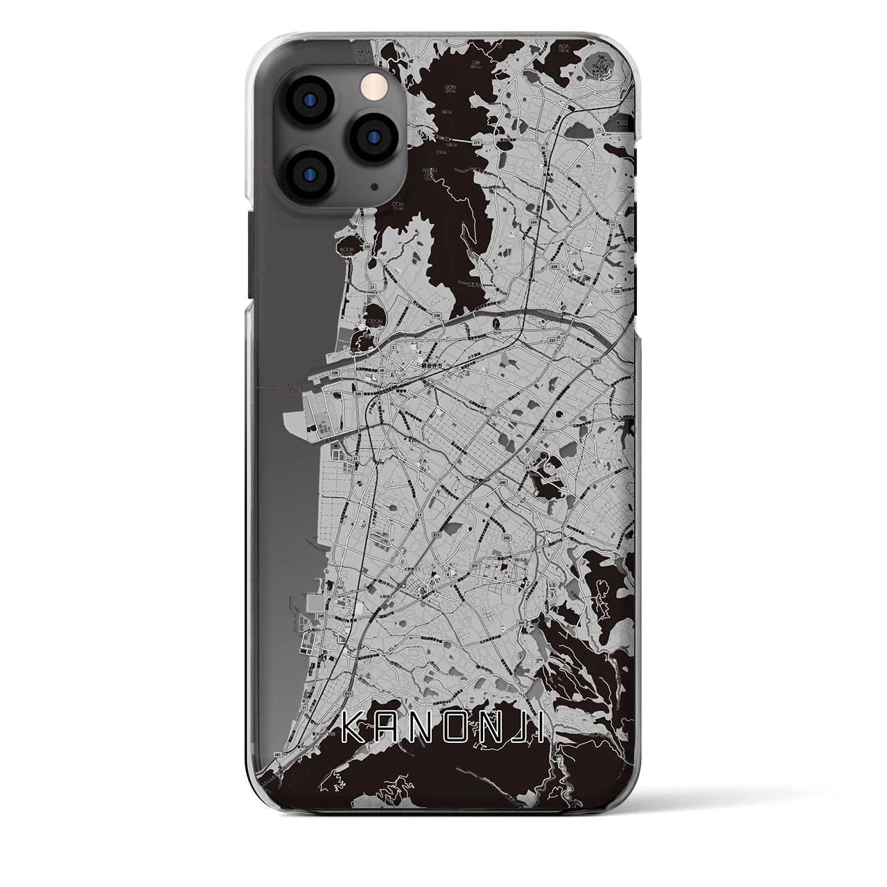 【観音寺】地図柄iPhoneケース（クリアタイプ・モノトーン）iPhone 11 Pro Max 用