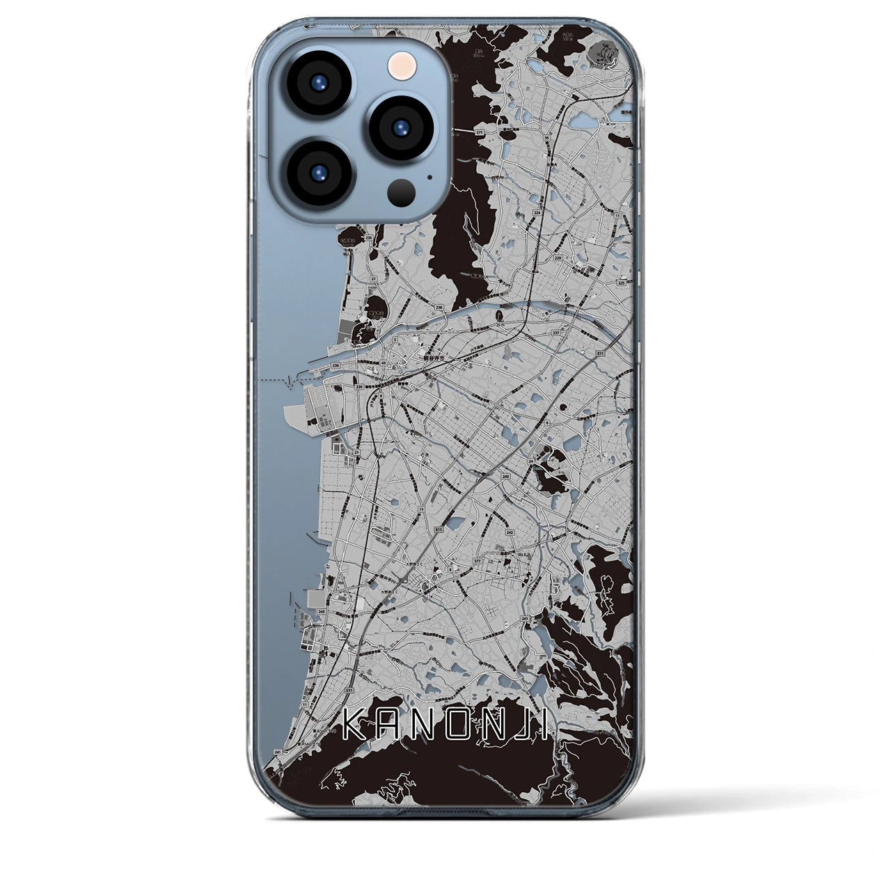 【観音寺】地図柄iPhoneケース（クリアタイプ・モノトーン）iPhone 13 Pro Max 用