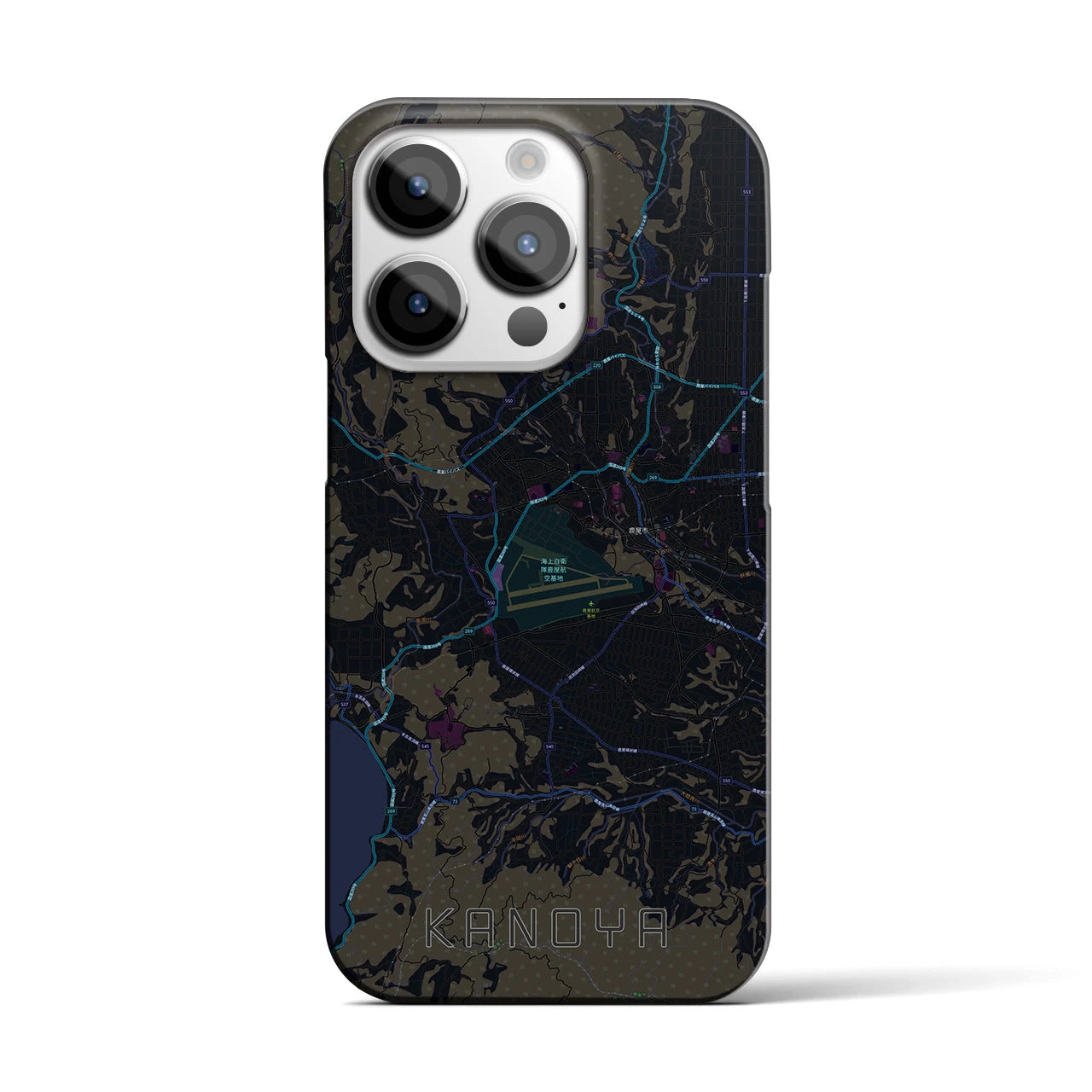 【鹿屋】地図柄iPhoneケース（バックカバータイプ・ブラック）iPhone 14 Pro 用