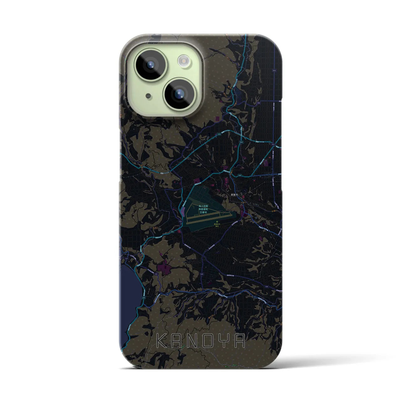 【鹿屋】地図柄iPhoneケース（バックカバータイプ・ブラック）iPhone 15 用