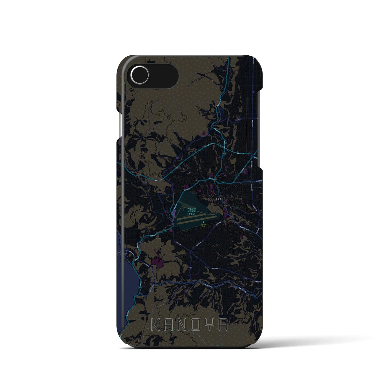【鹿屋】地図柄iPhoneケース（バックカバータイプ・ブラック）iPhone SE（第3 / 第2世代） / 8 / 7 / 6s / 6 用