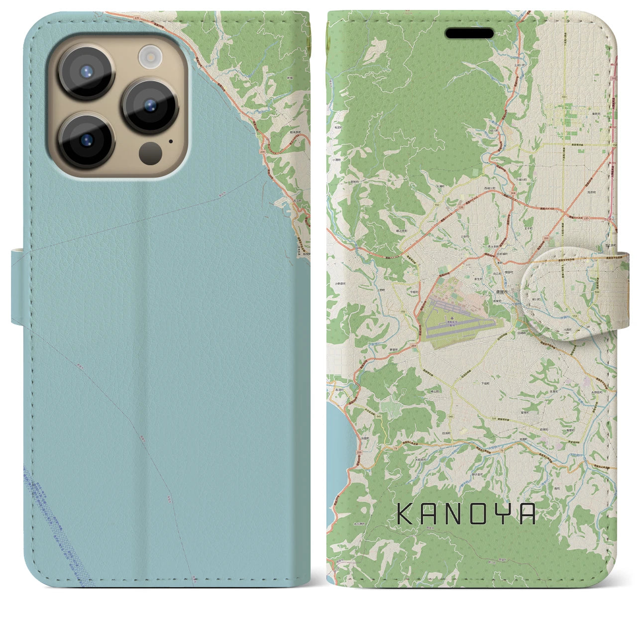 【鹿屋】地図柄iPhoneケース（手帳両面タイプ・ナチュラル）iPhone 14 Pro Max 用