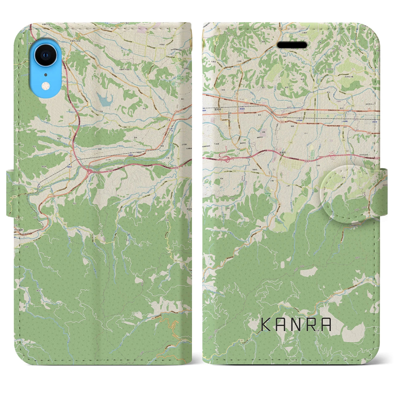 【甘楽】地図柄iPhoneケース（手帳両面タイプ・ナチュラル）iPhone XR 用