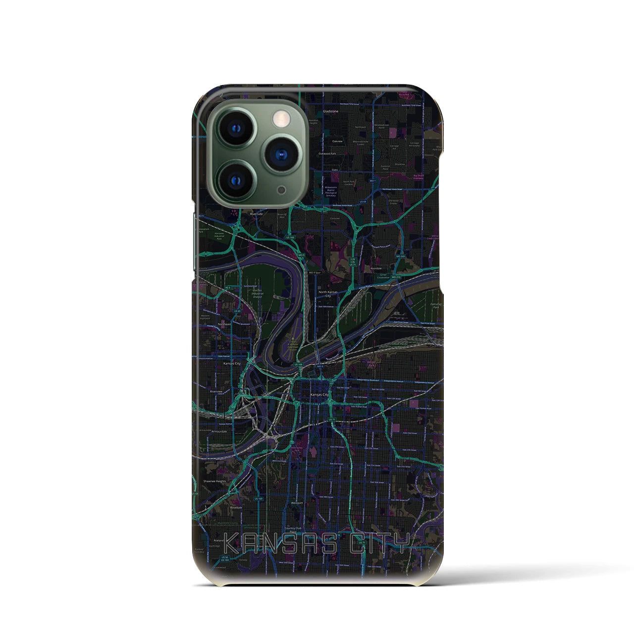 【カンザスシティ】地図柄iPhoneケース（バックカバータイプ・ブラック）iPhone 11 Pro 用