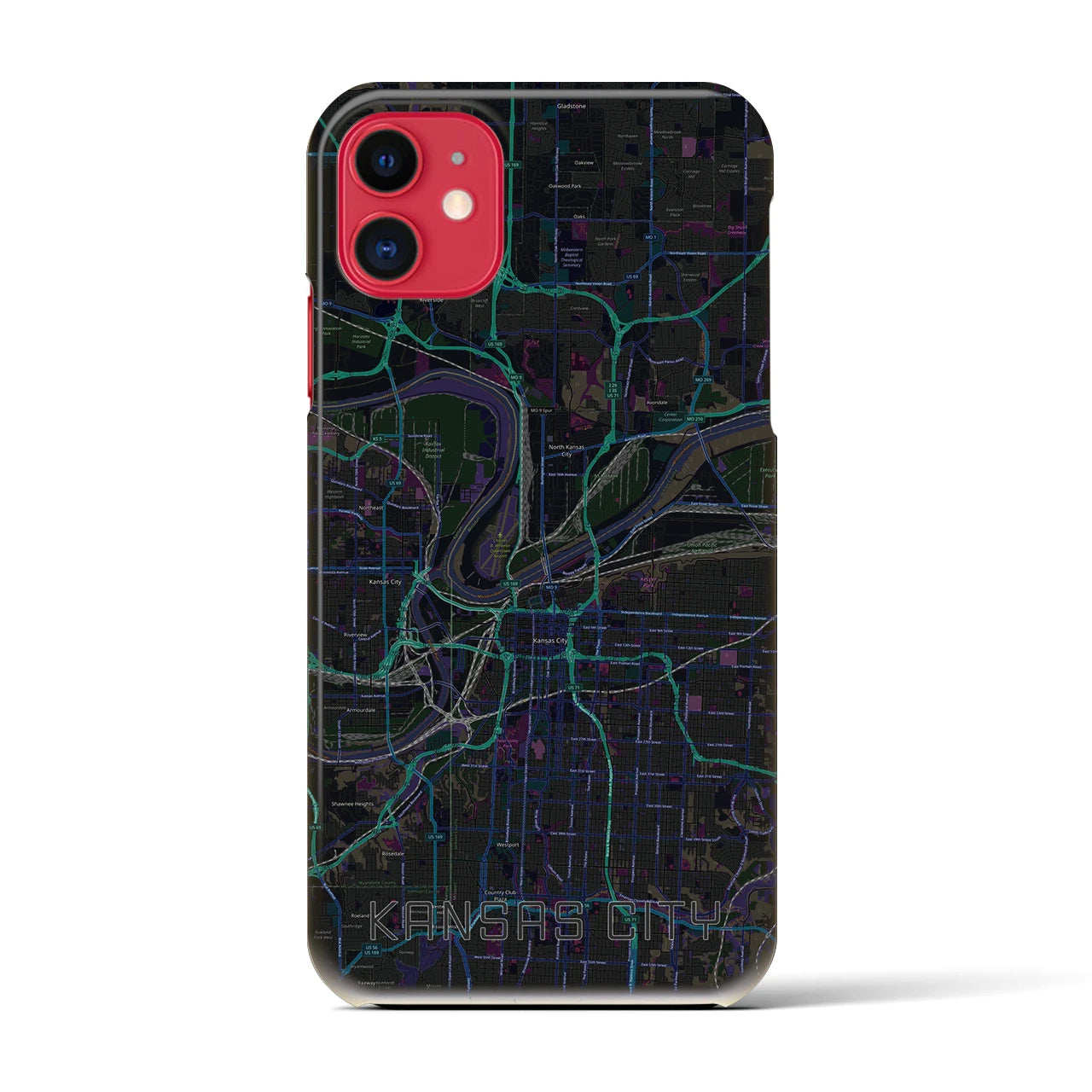 【カンザスシティ】地図柄iPhoneケース（バックカバータイプ・ブラック）iPhone 11 用