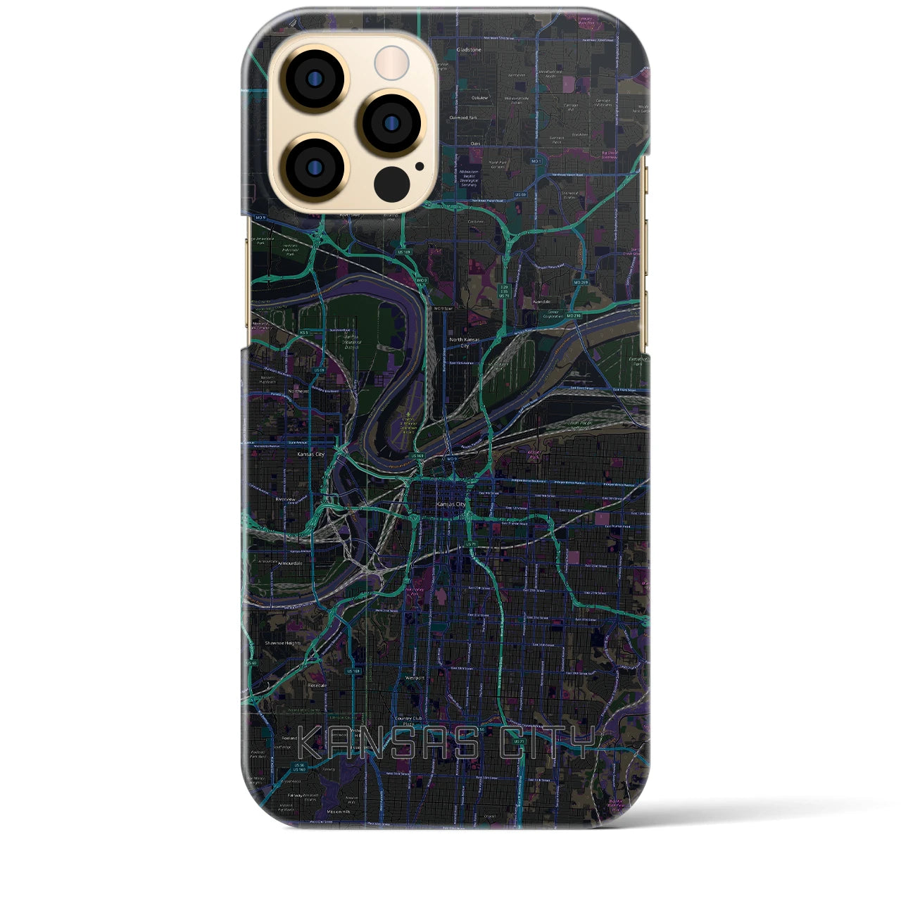 【カンザスシティ】地図柄iPhoneケース（バックカバータイプ・ブラック）iPhone 12 Pro Max 用
