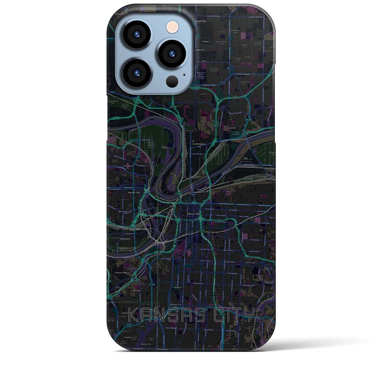 【カンザスシティ】地図柄iPhoneケース（バックカバータイプ・ブラック）iPhone 13 Pro Max 用