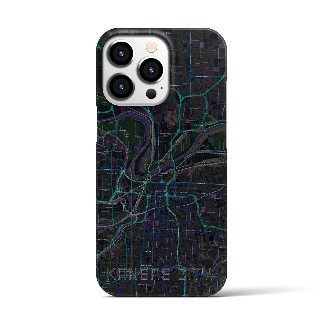 【カンザスシティ】地図柄iPhoneケース（バックカバータイプ・ブラック）iPhone 13 Pro 用